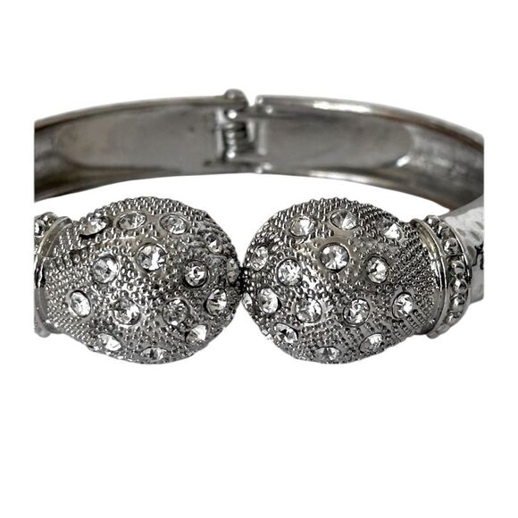 Silver Toned Rhinestone Hinged Cuff Bracelet - Picture 4 of 4